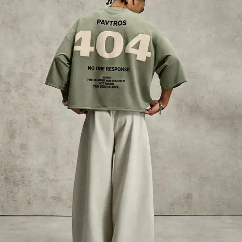 Men's 404 No One Response Graphic T-Shirt, Oversized Drop-Shoulder Elbow-Sleeve Crew-Neck Streetwear Top