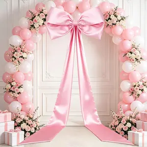 27" x 122" Giant Pink Bow for Coquette Birthday Decorations - Satin Bow with Long Streamers for Christmas Tree Topper Room Decor