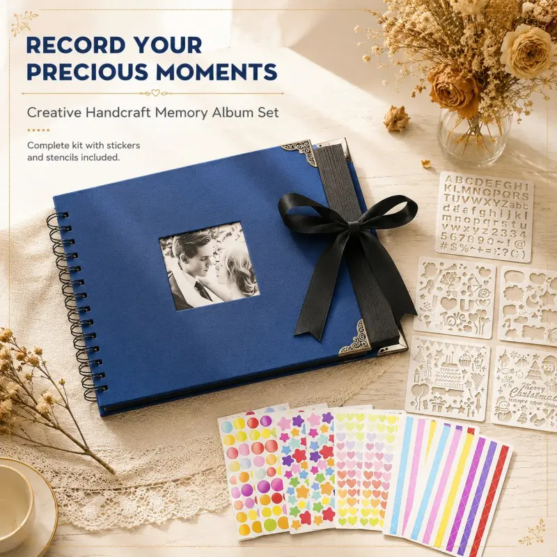 Creative Craft Memory Photo Album Set with Stickers and Templates, DIY Scrapbooking for Wedding and Anniversary, Capture Beautiful Moments