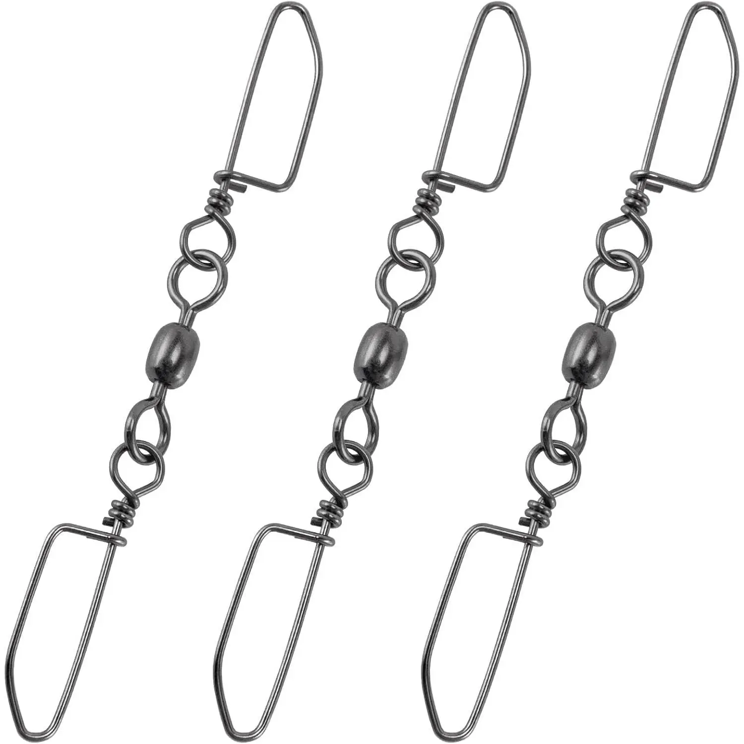 30-Pack Double Snap Swivels, Trolling Planer Board Line Release Clips, High Strength Stainless Steel Coastlock Snaps with Black Nickel Coating, Saltwater Barrel Swivels Connector