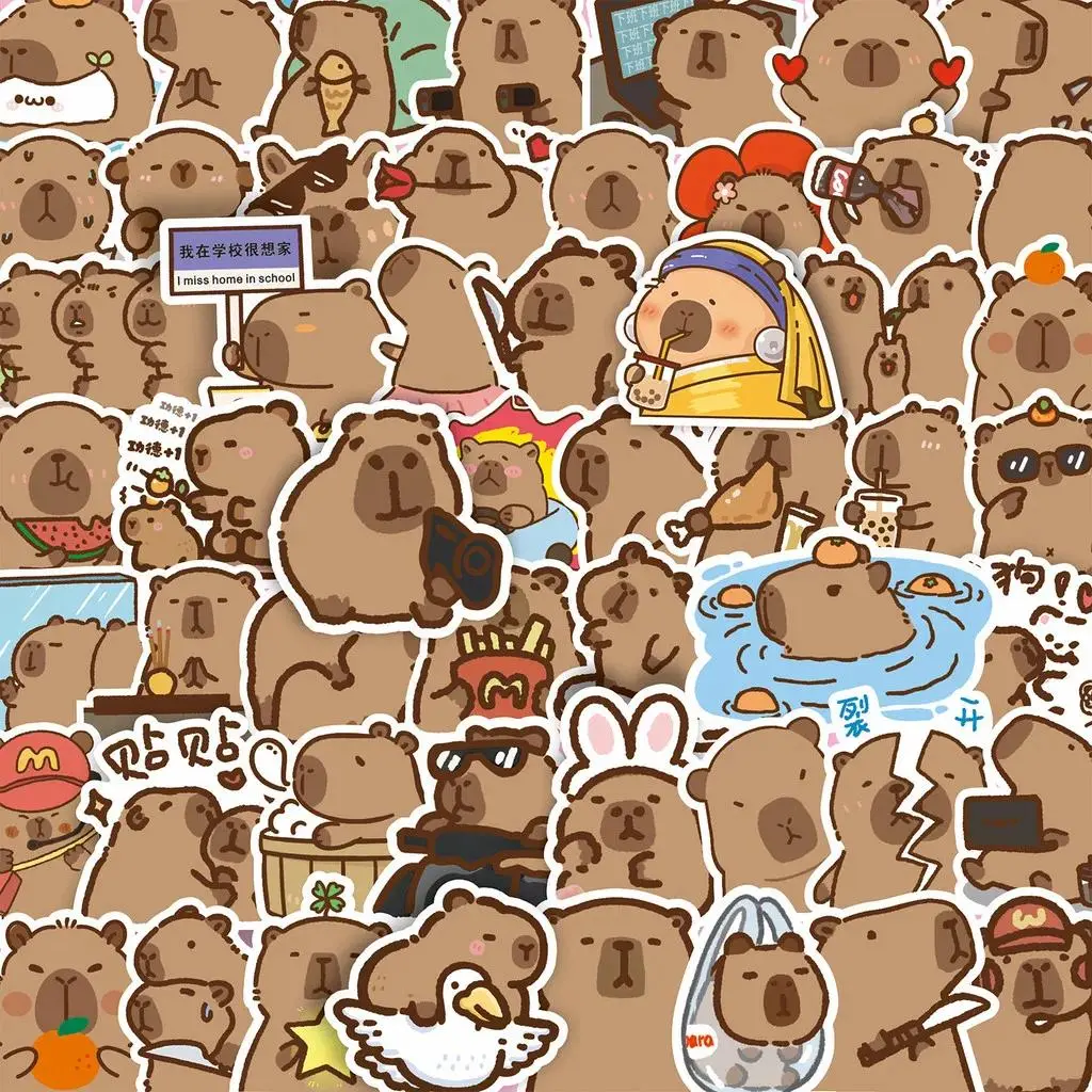100PCS Cute Capybara Stickers - Trendy High-Color Animal DIY Waterproof Decals for Phone Case Decor( Anime Worlds Store)