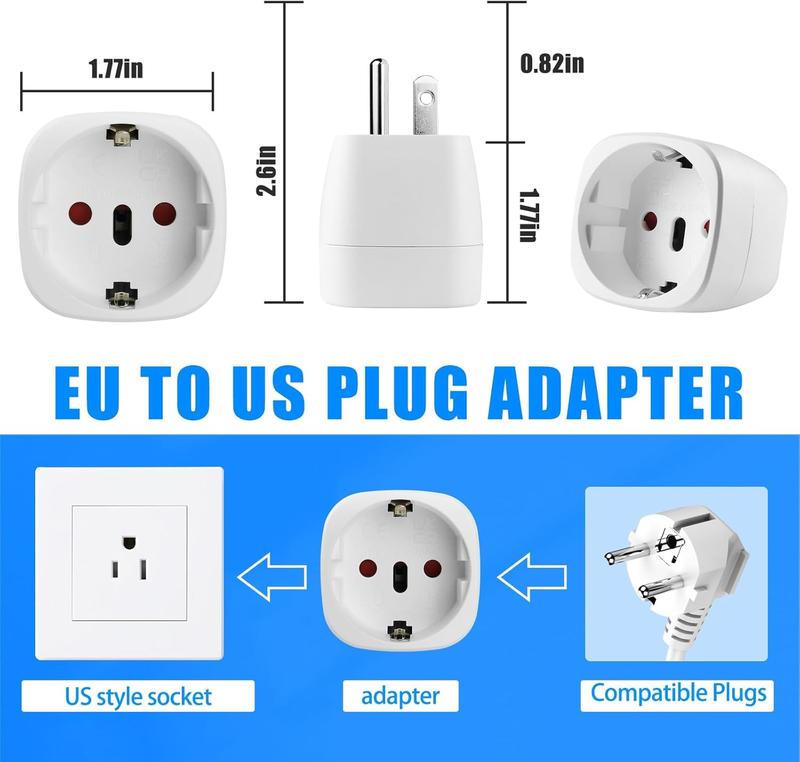 European to  Plug Adapter, EU to  Adapter, 2 Pack  to  Plug Adapter,  to  Travel Plug Converter, for EU Spain France Type C E F Plugs to