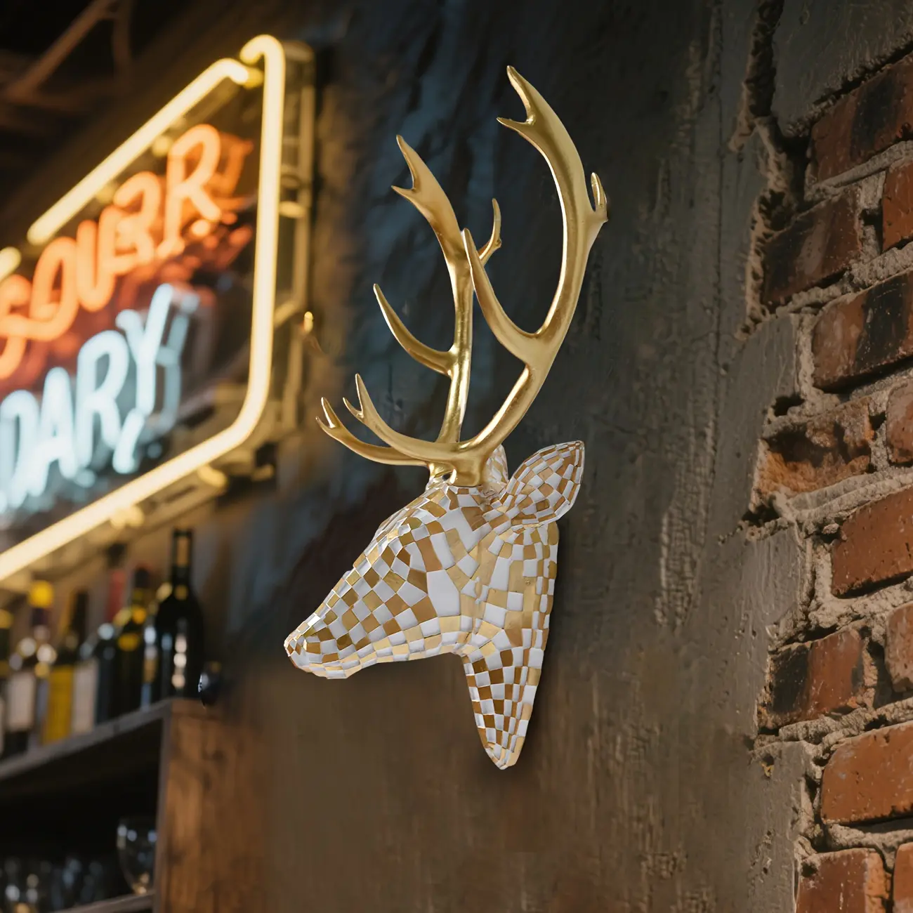 Deer Head Wall Sculpture, Artistic Home Decor, Mosaic Craftsmanship, Simple Installation, Modern Style, Easy Hanging, No Drilling Needed