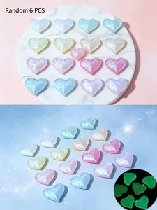 6pcs Glow in Dark Heart Beads with Straight Hole for DIY Jewelry, Keychains, Phone Charms & Hair Accessories
