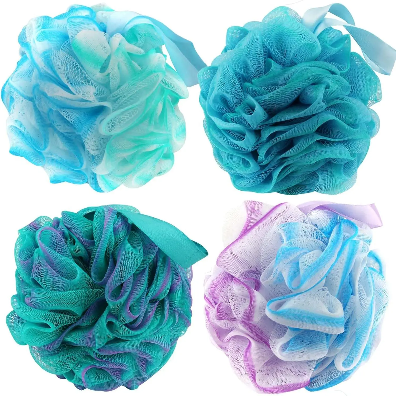 Bath Sponges Loofahs 70 Grams Large Size,4 Pack Shower Sponge Exfoliating Cleaning Bath Loofa Body Scrubber Balls for Women Men Children Washing