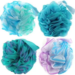 Bath Sponges Loofahs 70 Grams Large Size,4 Pack Shower Sponge Exfoliating Cleaning Bath Loofa Body Scrubber Balls for Women Men Children Washing
