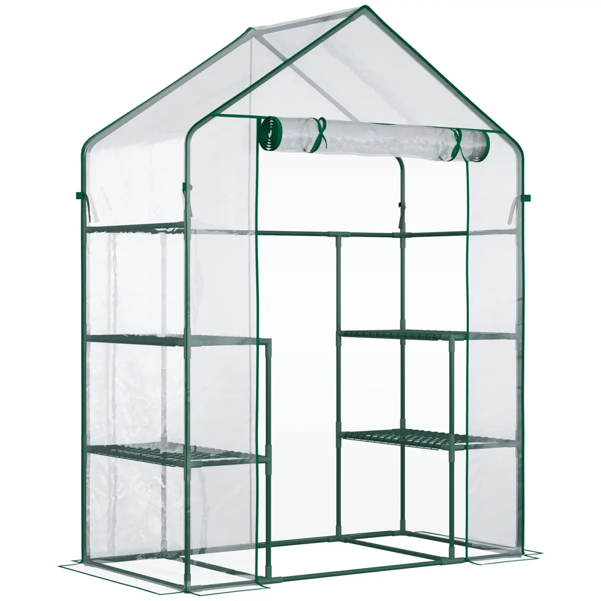 Outsunny 5' x 2.5' x 6.5' Mini Walk-in Greenhouse Kit, Portable Green House with 3 Tier Shleves, Roll-Up Door, and Weatherized Plastic Cover for Backyard Garden, Clear On-Site