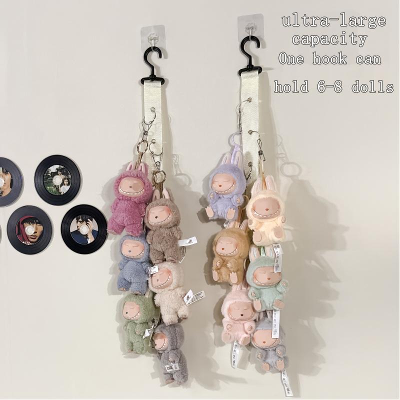 Doll Wall Hanging Storage Rack, Display Shelf Organizer, Stainless Steel Hat Holder with 8 Clips, Holds 16 Baseball Caps, Hat Hooks Storage