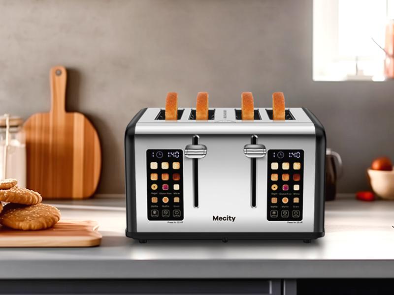 4 Slice Toaster with Touch Screen Control, 4 Wide Slots, Stainless Steel Smart Bread Toaster for Bagels, Muffins, Waffles, Dual Control Panel, Timer, Defrost, Reheat, 120V 1650W, Matt Black