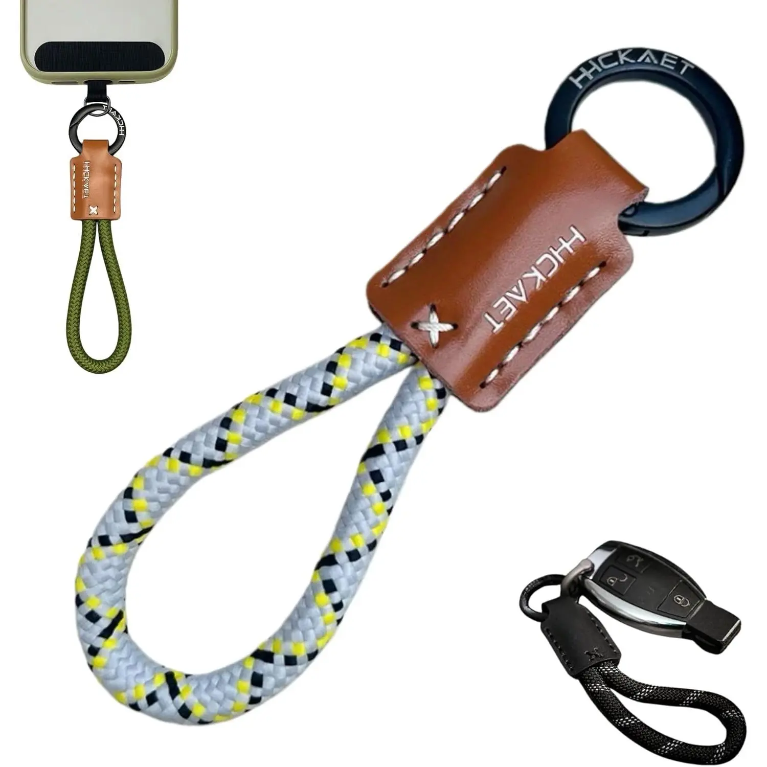 Unisex Handmade Cowhide Leather Short Car Keychain - Loop Shape Daily Use Wrist Strap Lanyard, Multifunctional Phone & Car Key Holder (Baby & Maternity Fashion Accessory), Phone Holder