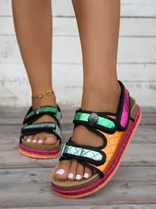 Thick Sole Colorful Eagle Head Sandals, Large Size Women's Shoes, Summer Bright Small Charming Style, Rhombus Beach Shoes, All Seasons