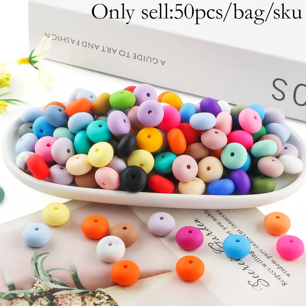 Silicone Beads Kit, 50pcs/set 14mm Colorful Beads, DIY Jewelry Making Supplies for Bracelet & Necklace, Creative Handicraft Project Supplies, Beads Charms Accessories, Beading Accessories, Bead Assortment