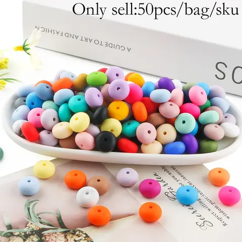 Silicone Beads Kit, 50pcs/set 14mm Colorful Beads, DIY Jewelry Making Supplies for Bracelet & Necklace, Creative Handicraft Project Supplies, Beads Charms Accessories, Bead Assortment, Bead Kits for Bracelet Making