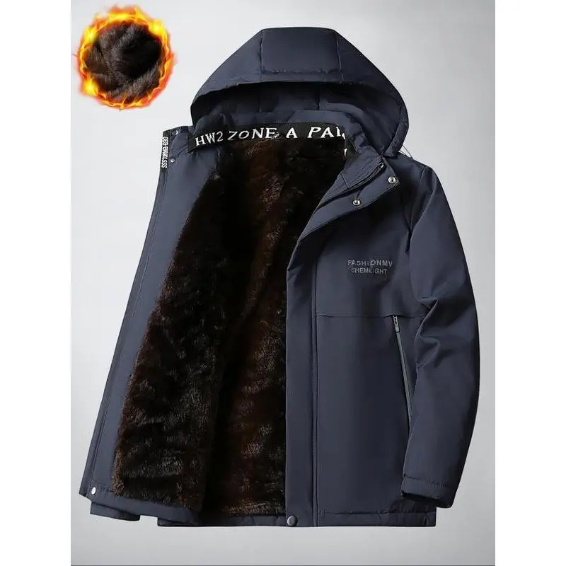 Men's Fall Winter Casual Warm Jacket Coat, Outdoor Softshell Hooded Fleece Lined Windproof Waterproof Pullover for Cold Weather Activities