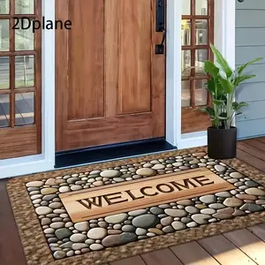 Pebble Art Short Velvet Welcome Mat - Polyester Decorative Rug, Housewarming Gifts, Anti-Skid Backing, Water Absorption, Washable Interior Mat for Foyer, Kitchen (50 * 80Cm, 60*90cm)