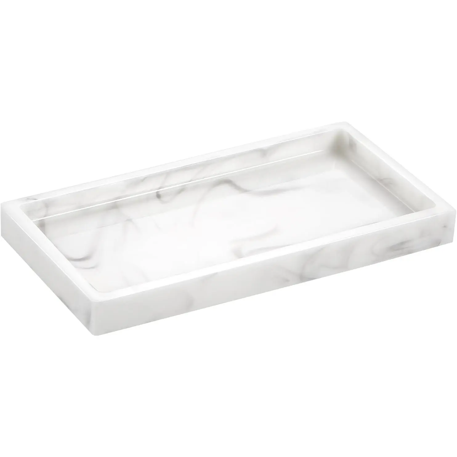 Bathroom  Tray Countertop, 8" Rectangular Marble  Tray | Dresser Kitchen Sink Tray, for   Perfume Soap Candle, Compact Lightweight , Mini Size, Marble White