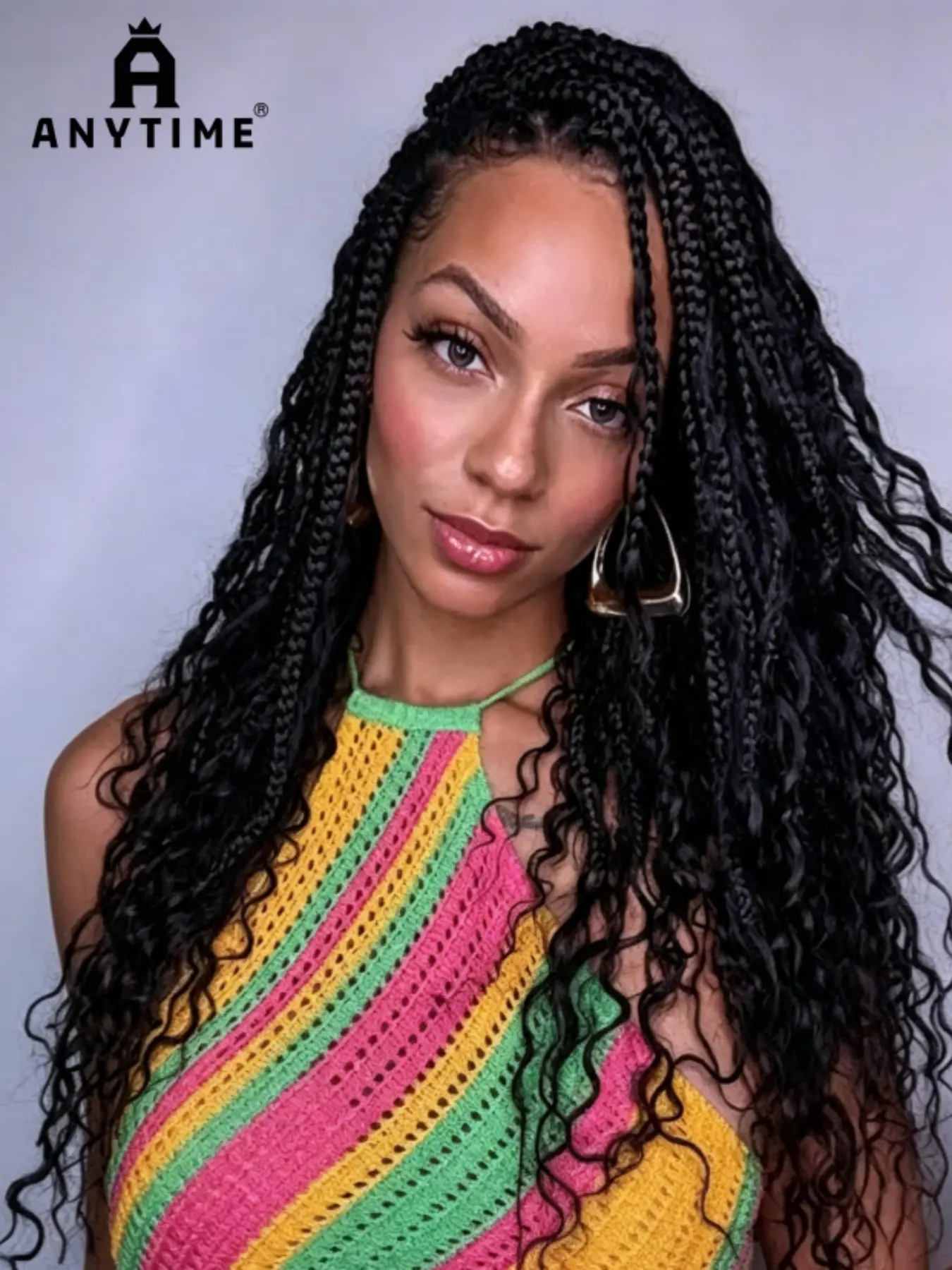 20-Inch Bohemian Braided Wig, 360° Full Lace, Curly Hair, Heat Resistant, Handmade, Natural Shine, Suitable for All Occasions, Synthetic Curly Wig