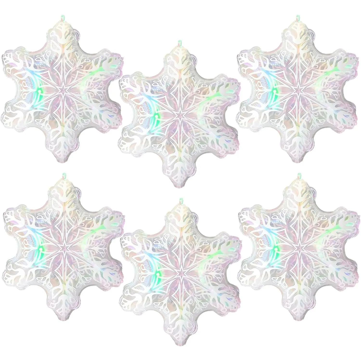 6 count 24'' Clear Iridescent Snowflake Balloons, Winter Theme Snow Foil Mylar Balloons for Ice Snow Themed Birthday Party Decorations, Winter Wonderland  Year Decorations, Iridescent
