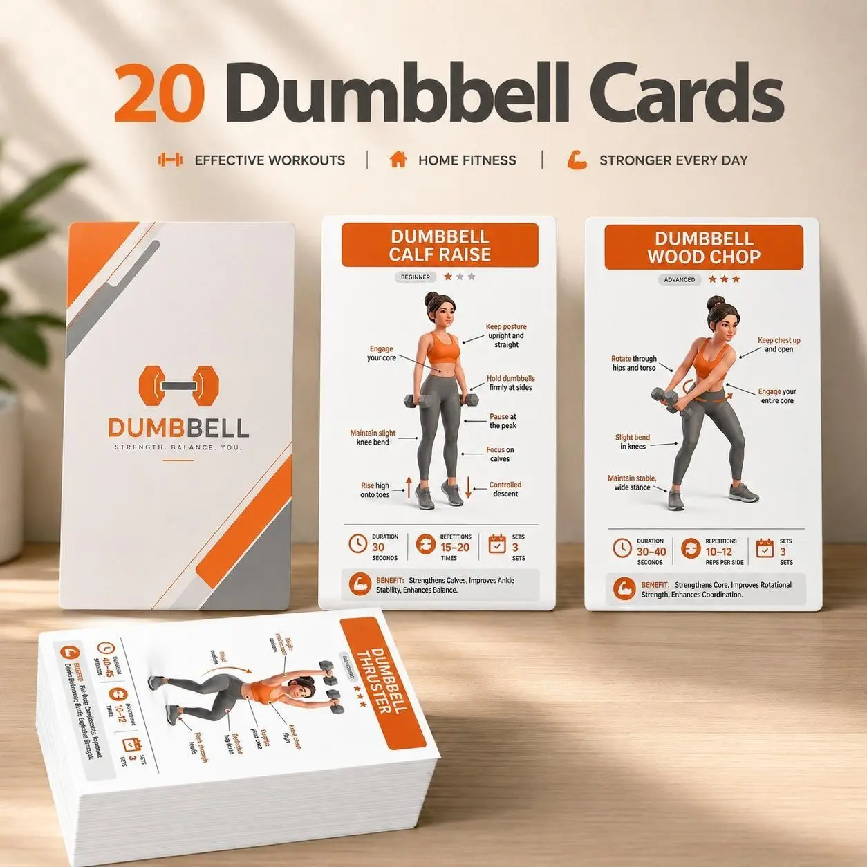 20pcs Dumbbell Workout Cards for Home Fitness, Full Body Exercise Guide, Lightweight & Durable, Daily Training Deck for Arms, Shoulders, Chest, Back & Legs