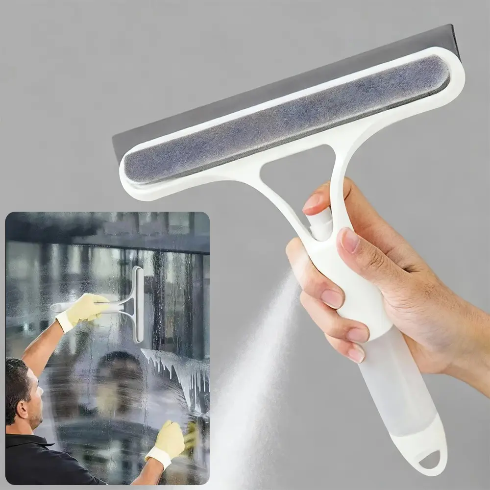 3-in-1 Window Cleaning Tool - Squeegee, Scraper, and Scrubber with Spray Function for Home Glass Care