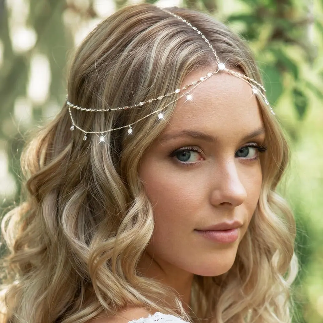 Rhinestones  Chain Boho Hair Chain Headpiece Forehead   Costume Prom Bridal Hair Accessories for women ()
