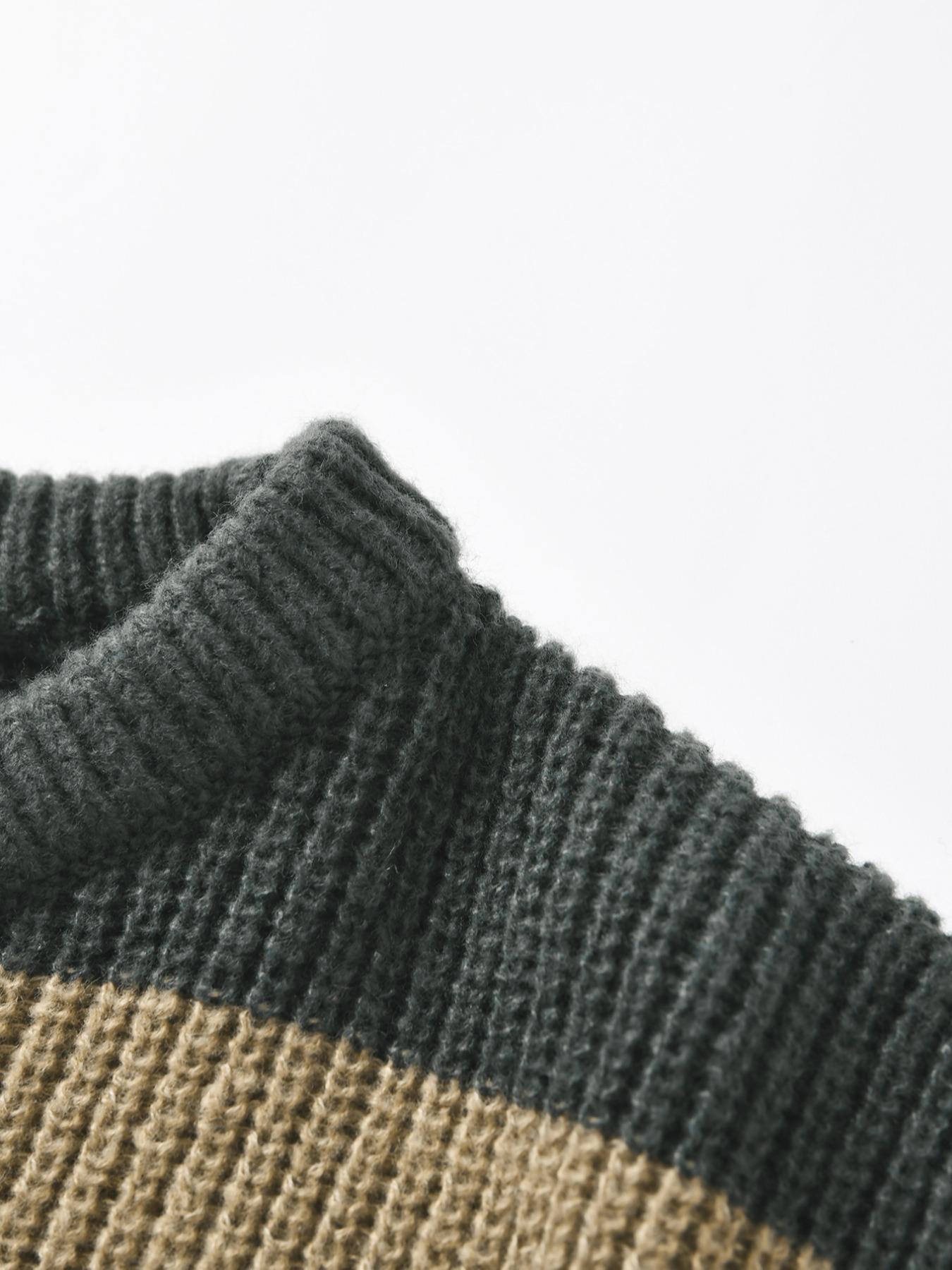 Men's Striped Print Round Neck Knitted Sweater, Casual Regular Fit Long Sleeve Jumper for Fall & Winter, Men's Knit Pullover for Daily Wear, Going Out Outfit