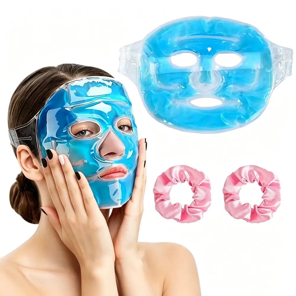 Full Face Ice Mask, Facial Mask, Cooling Mask, Gel Cold Therapy Mask, Reusable Soft Gel + Adjustable Strap, Reduces Swelling, Soothes Redness, Fatigue Relief, Women's Skincare