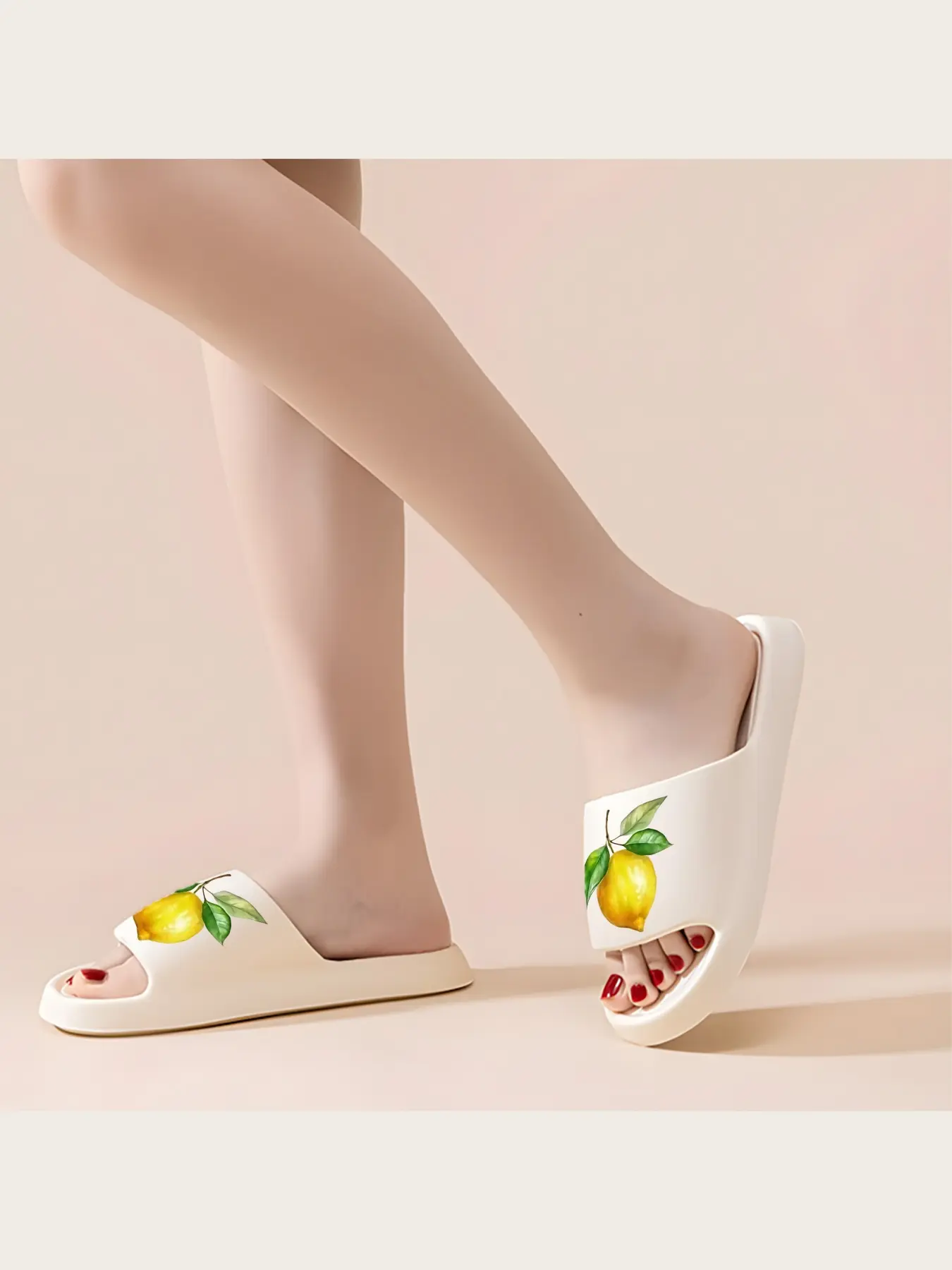 Women's Summer Lemon Print Slippers Non-Slip Soft Sole Casual Indoor Outdoor Beach Flip Flops Lightweight Breathable Comfortable Home Sandals for Ladies Girls