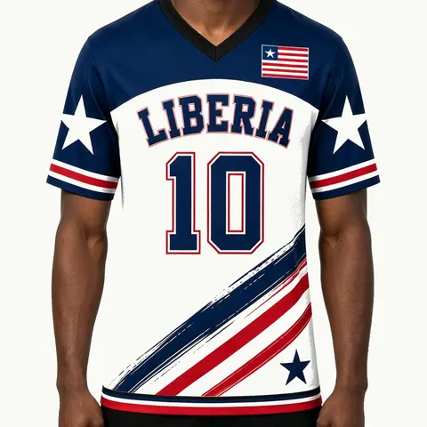 Liberia Football Jersey 2026 New Arrival, Quick-Dry Fabric, Essential Short Sleeve for Fans, Fan Sportswear Top, Casual Fitted T-Shirt for All Seasons, Short Football Jerseys, Sports Clothing
