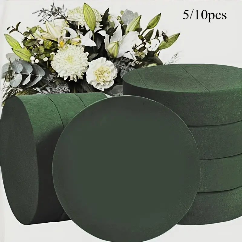 5/10pcs Value Pack Round Floral Foam, Green Wet Foam Blocks, Wet Flower Shop Floral Foam Blocks Diy Flower Arrangement Supplies For Wedding Aisle Flowers, Party Decoration