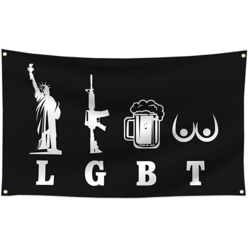 LGBT-Liberty Gun Beer Tits Flag 3x5ft Funny Banner Tapestry For Decoration Bedroom Room Dorm Wall Ornaments