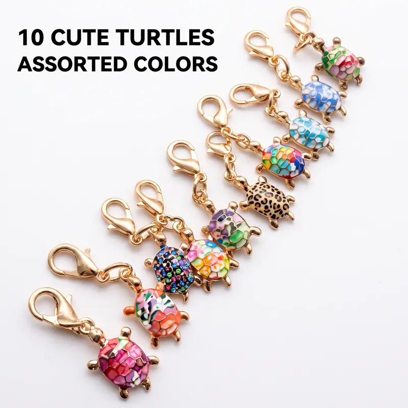 10pcs Turtle Keychain Set, Cute And Stylish, Fashion Keychain, Aesthetic Keychain, Multiple Styles, Suitable for Decorating Backpacks, Wallets, Handbags, And Casual Shoes, Assorted Colors