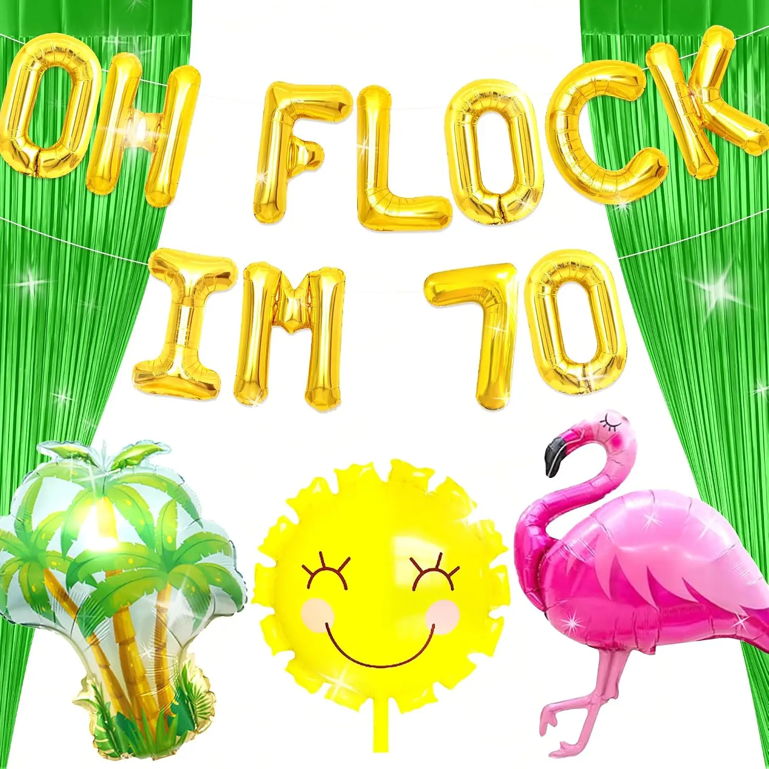 Oh Flock I'm 70 Balloons 70th Birthday Party Decorations Summer Pool Theme | Oh Flock I'm 70 Birthday Decorations Hawaiian Birthday Decor Luau Tropical Aloha Beach 70 Party Photo Props