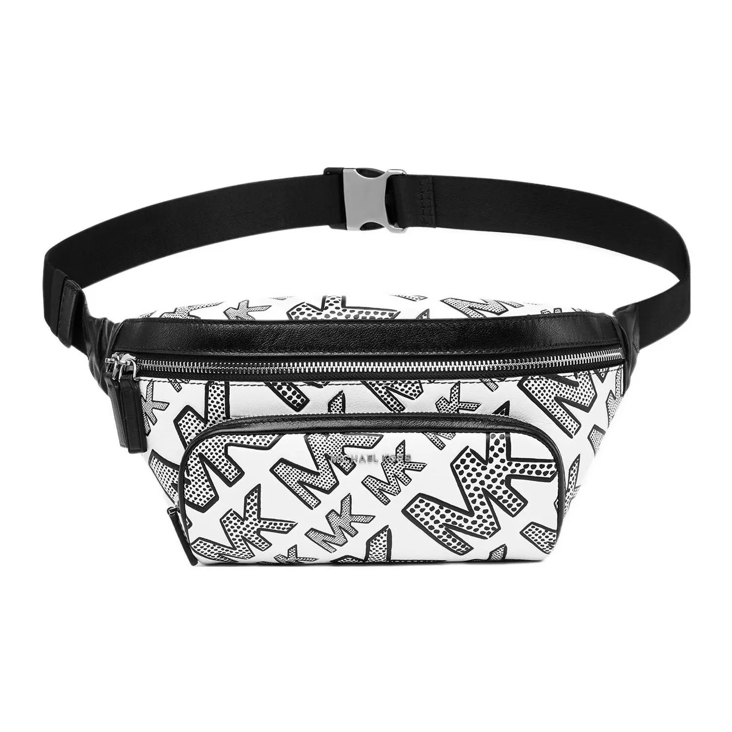 Michael Kors MK Hudson Graffiti-Print Crossbody Bag for Men – Casual White and Blue Fabric Chest or Waist Bag