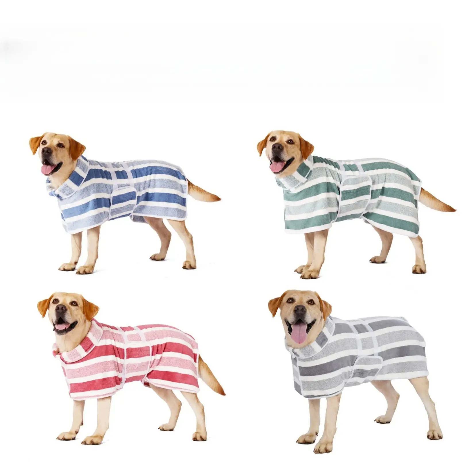 Striped Quick Dry Dog Bathrobe, Super Absorbent Adjustable Pet Drying Robe, Ultra Soft Microfiber Towel Coat, Comfort Pet Wear for Bath Time, Essential Household Pet Grooming Supplies