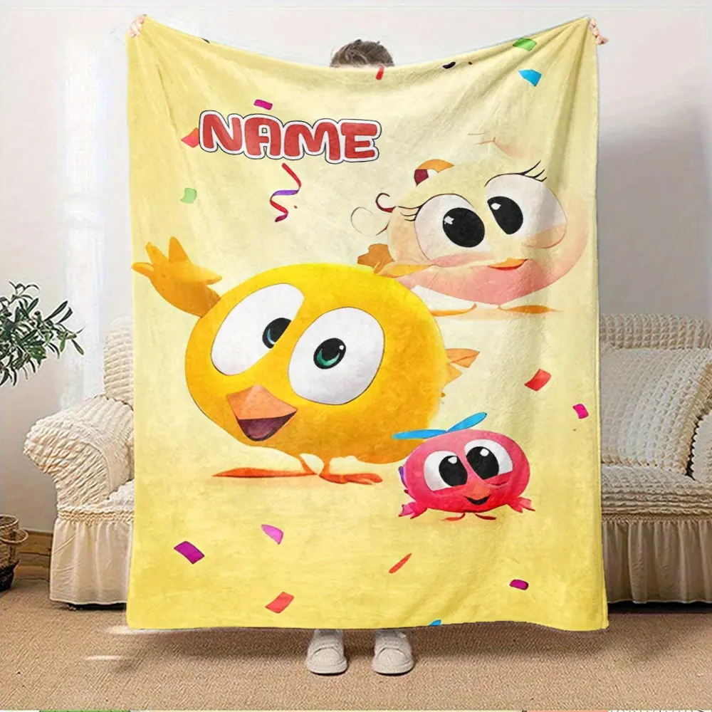 Custom Name Cartoon Birds Flannel Fleece Blanket - Anti-Pilling, Colorful Confetti, Soft Lightweight, Multi-Size - Toddler Kids Bed/Couch Nap Time Throw, Personalized Baby Shower Birthday Gift for Little Ones