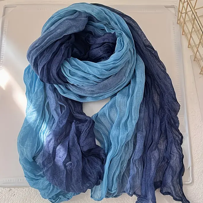 Women's Pleated Bohemian Scarf, Lightweight Breathable Long Vintage Ethnic Shawl, Artistic Fresh Style Wrap, Versatile Accessory for Beach Vacation & Daily Outfits