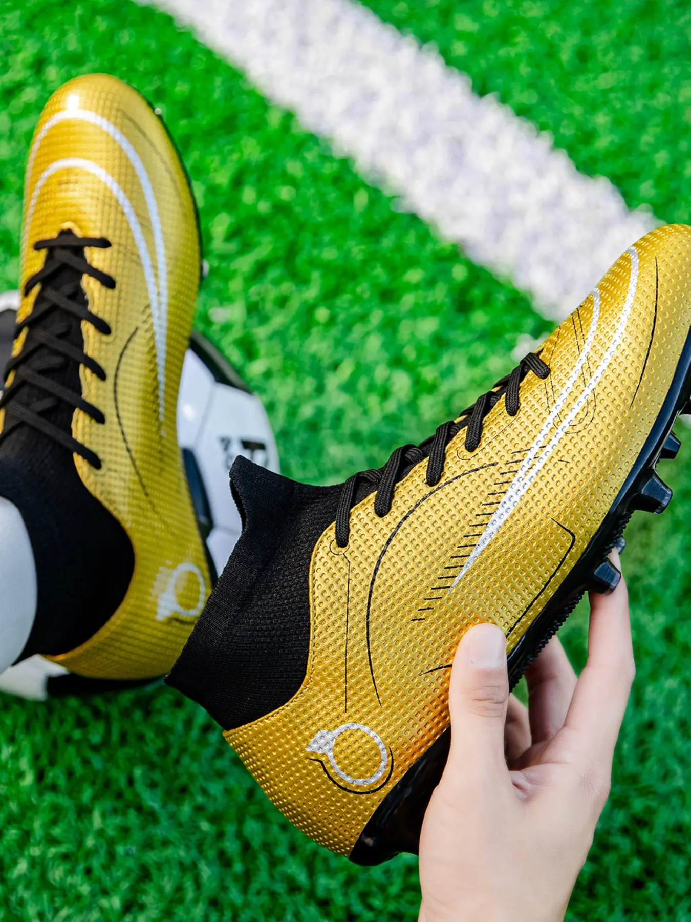Professional Breathable Soccer Shoes Fg/ag Long Studs for Artificial Grass, All-Season Anti-Slip Sports Shoes, Durable and Protective