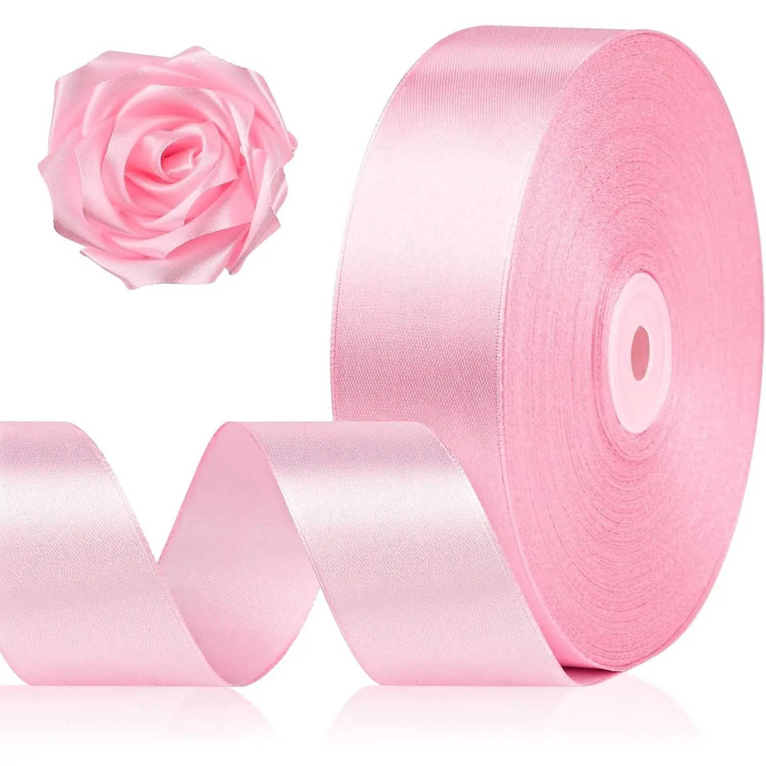 1-1/2 Inch 100 Yards Pink Satin Ribbon, Solid Fabric Ribbon Roll for Flower Bouquet, Gift Wrapping, Roses Making, Handmade Crafts