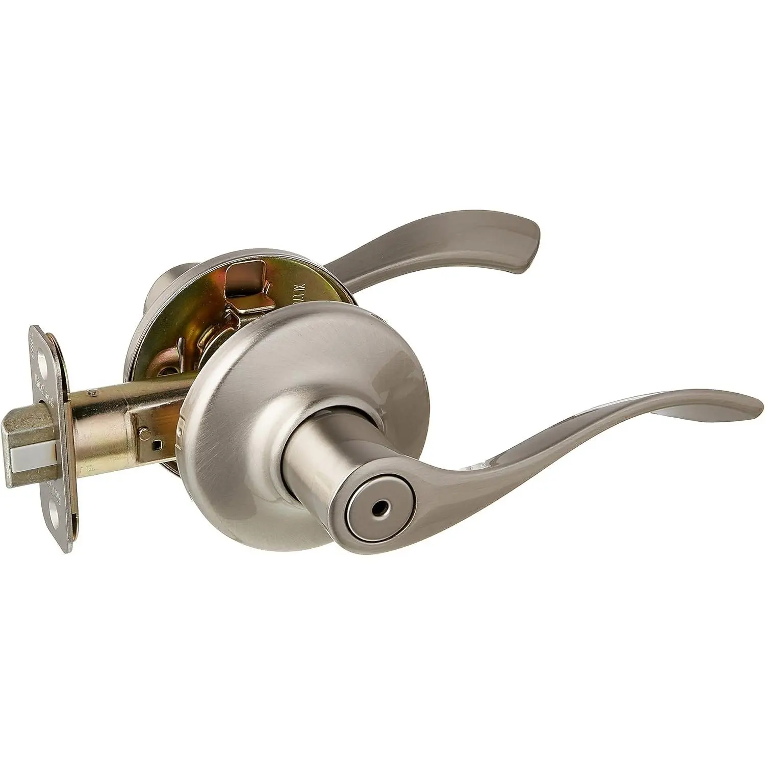 Kwikset Balboa Interior Privacy Door Handle with Lock, Door Lever For Bathroom and Bedroom, Satin Nickel Reversible Keyless Turn Lock, with Microban Protection