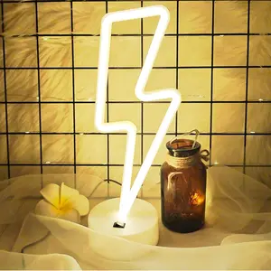 Flash Neon Light with Base, Bedroom LED Lighting for Teenage Girls, Gift USB/battery Powered, Cool Game Lamp with Stand