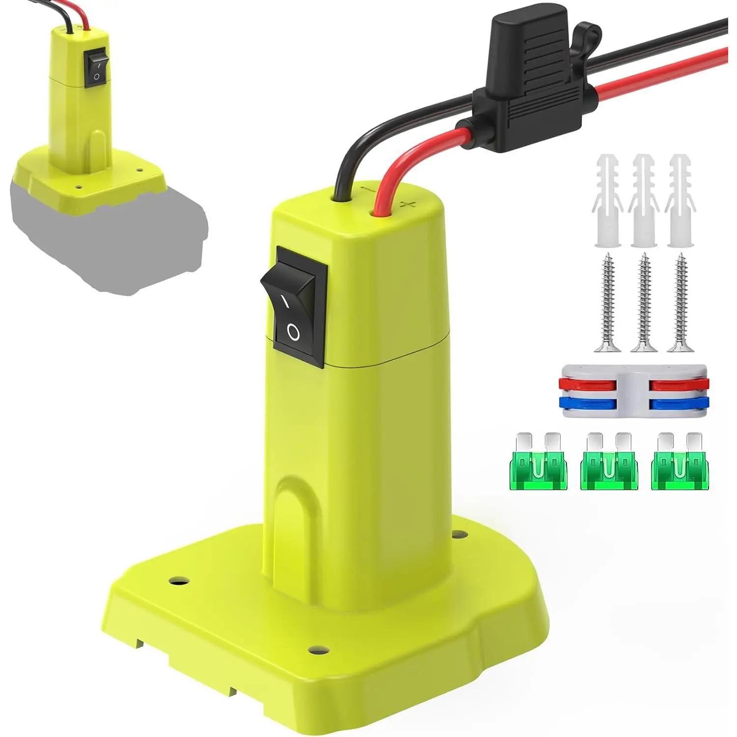 1 Pack Ryobi 18V Battery Power Wheel Adapter, Upgraded Converter Kit with Plastic Body, Switch, Fuse, 12 AWG Wire, Wire Terminals, Power Connector for DIY RC Car Toys, Robotics, Switch Fuse Wire