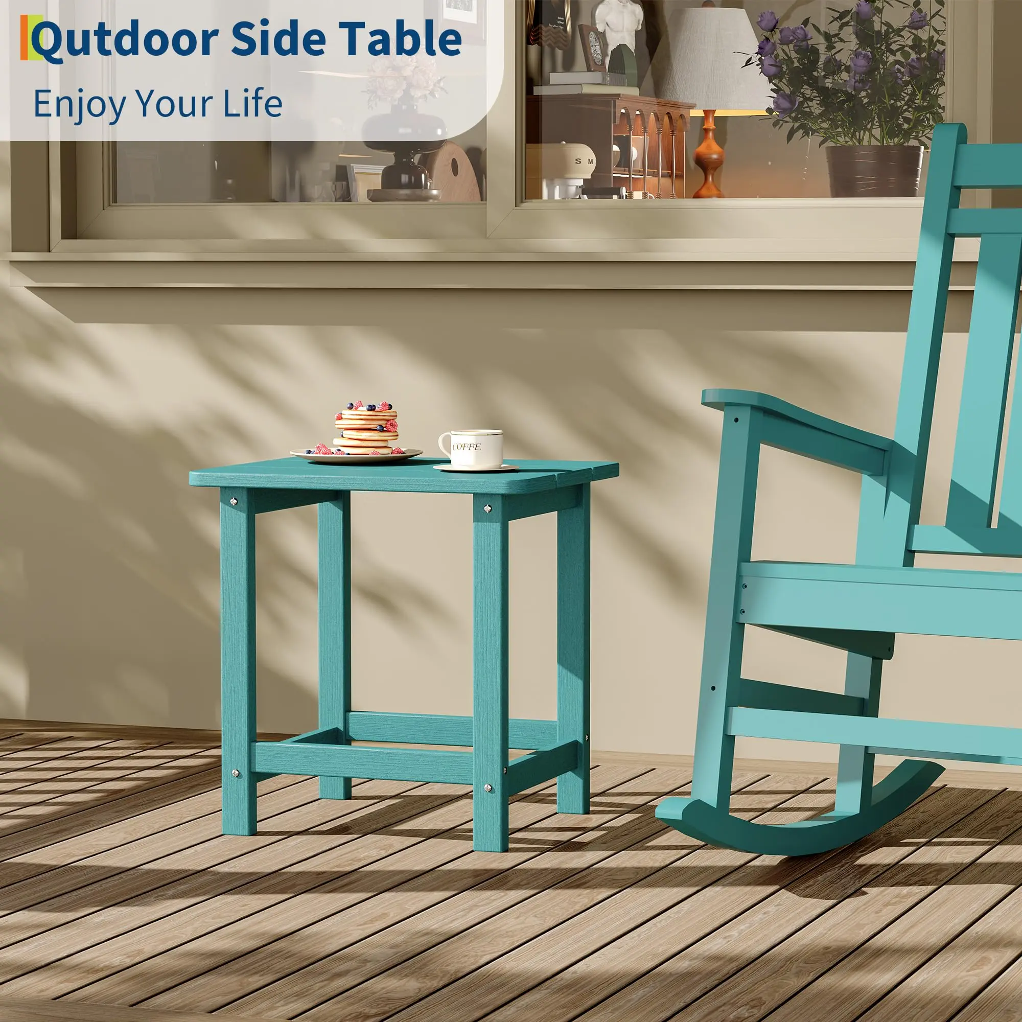 Square HDPE Outdoor Patio Side End Table, Durable Adirondack Style Side Table with Weather Resistant Feature, Simple to Assemble Outdoor Furniture for Beach and Porch