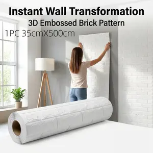 3D self-adhesive white brick-patterned wall sticker roll, waterproof foam wallpaper, suitable for bedroom and living room decoration,simply peel and stick.