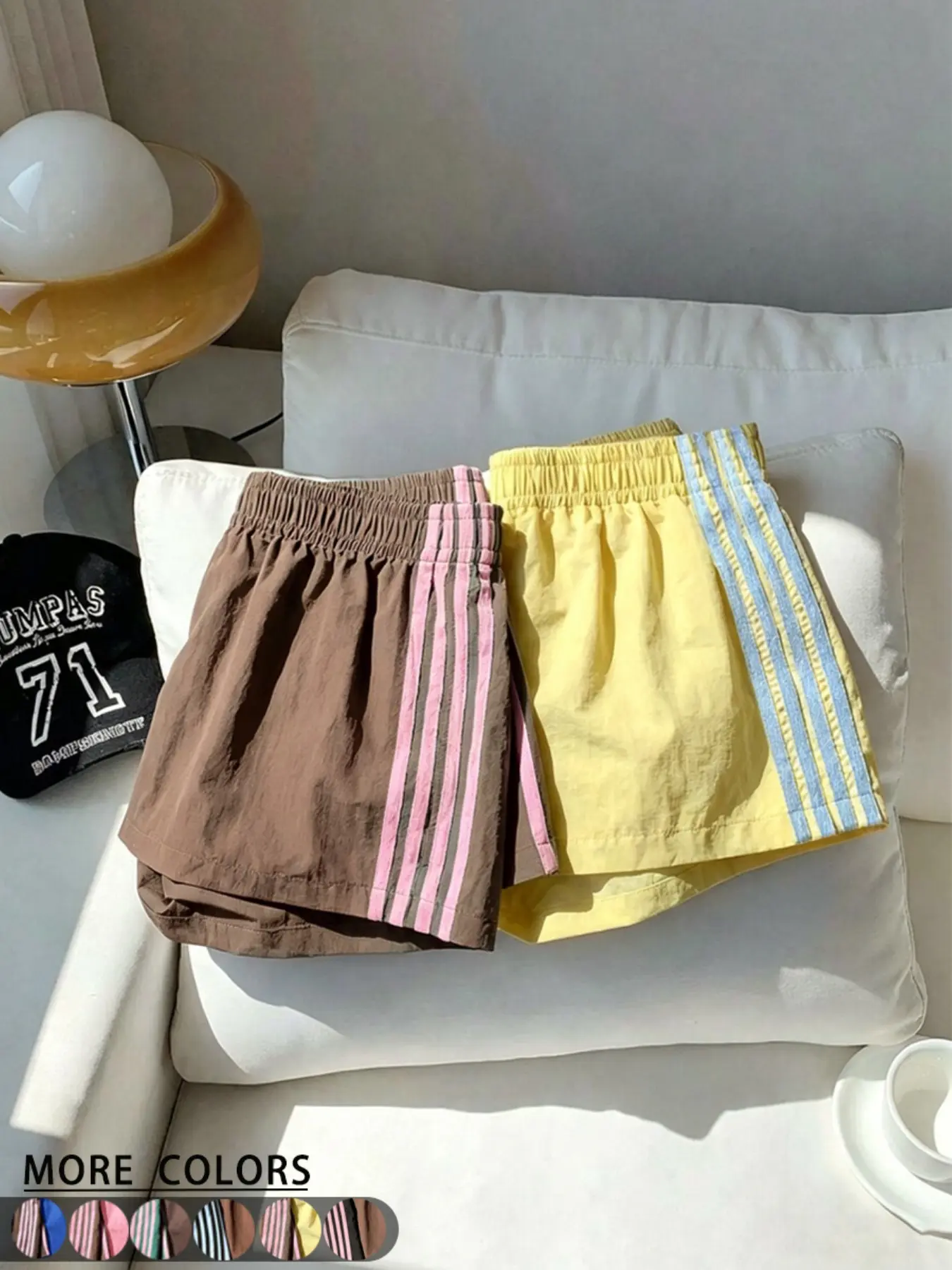2-Pack Y2K Retro Side Color Block Stripe Athleisure Shorts, Elastic Waist Casual Hot Pants, Striped Loungewear Shorts, Ideal For Gym, Running, Daily Streetwear, Relaxed Home Wear