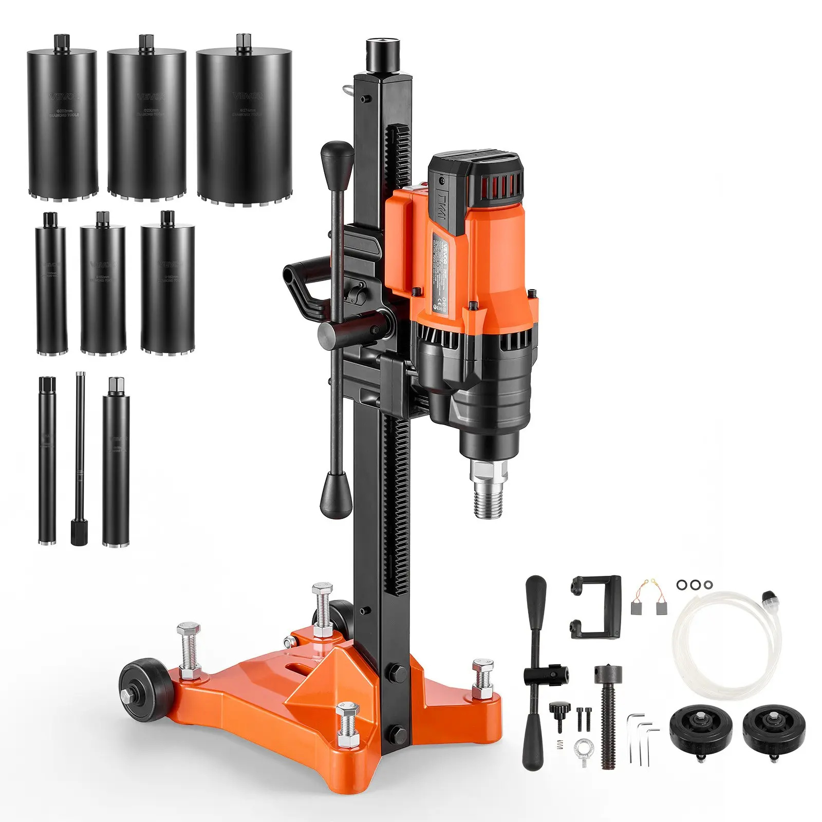 VEVOR Diamond Core Drilling Machine with Drill Bits Set, 0.8-8 in Diameter, 3000W Power Rolling Stand, Dry/Wet Concrete Core Drill Rig, 800 RPM Speed, UNC1 1/4-7 Thread, Wheeled Base, Unc1 Thread
