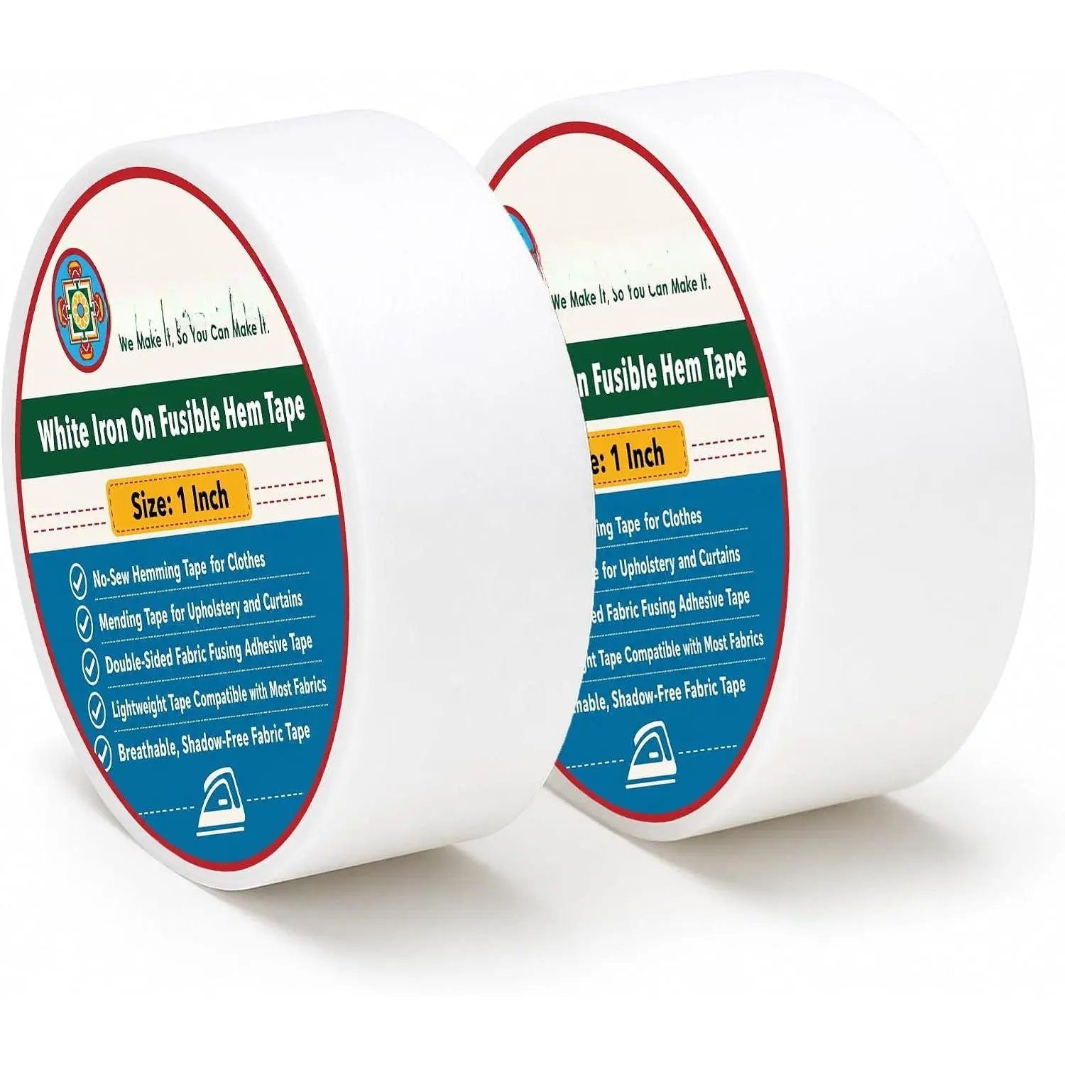 1 Inch White No Sew Iron  Fusible Hem Tape, 54 Yards | Double-Sided Fabric Fusing Adhesive Bonding Web for Hemming, Alterations, Repairs, Sewing, Clothes, Curtains & Pants