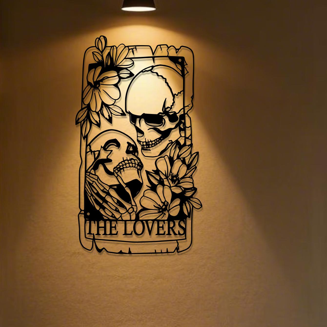 Skull & Flower Pattern Hanging Decor, 1 Piece Gothic Style Wall Art, Wall Hanging Decor for Home Living Room Bedroom Garden, Hangable Ornaments