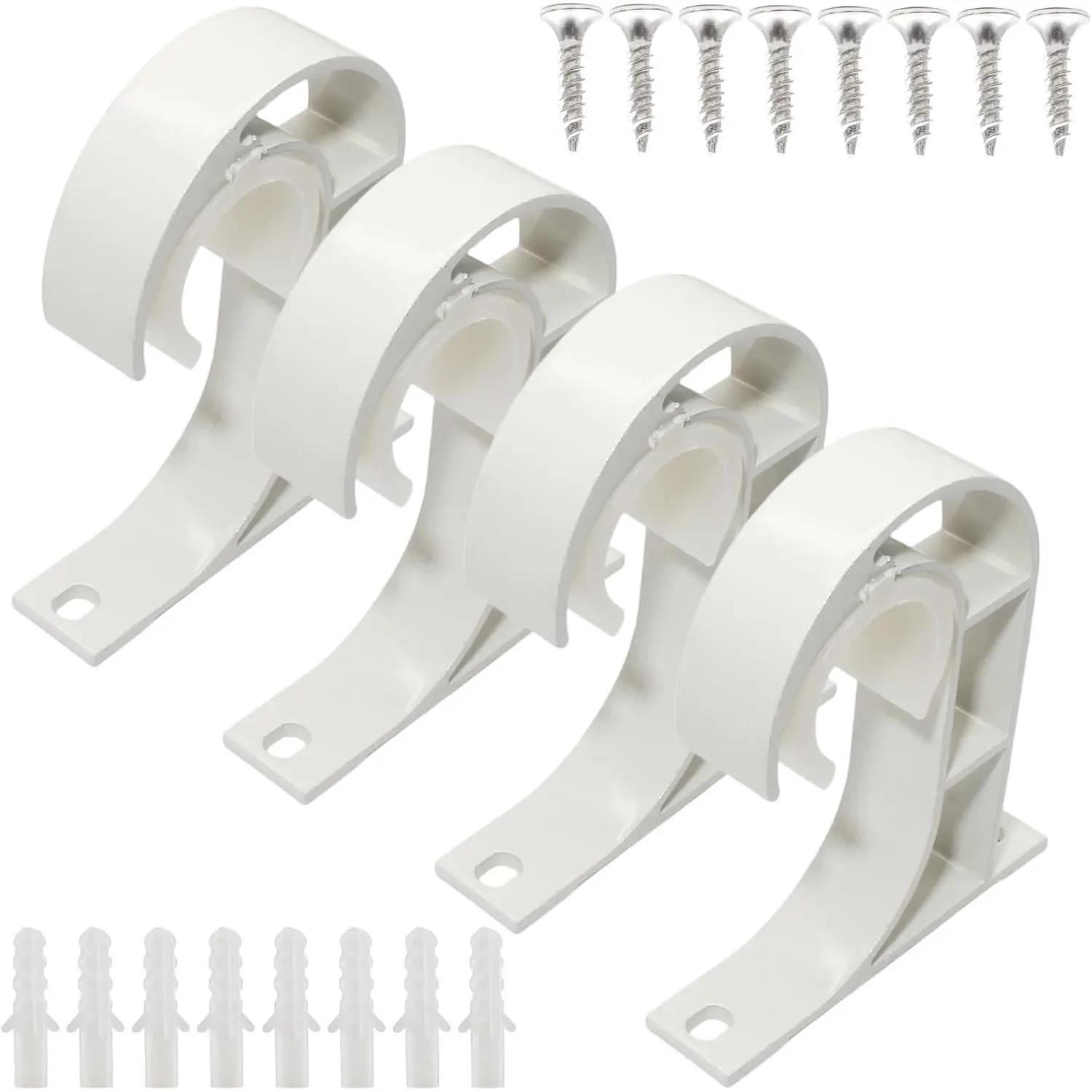 4 Pack Ceiling Curtain Rod Brackets, White Ceiling Mount Hooks |  Alloy, for 1" Drapery Rods, Curtain Pole Supports Holders, for Bedroom Living Room