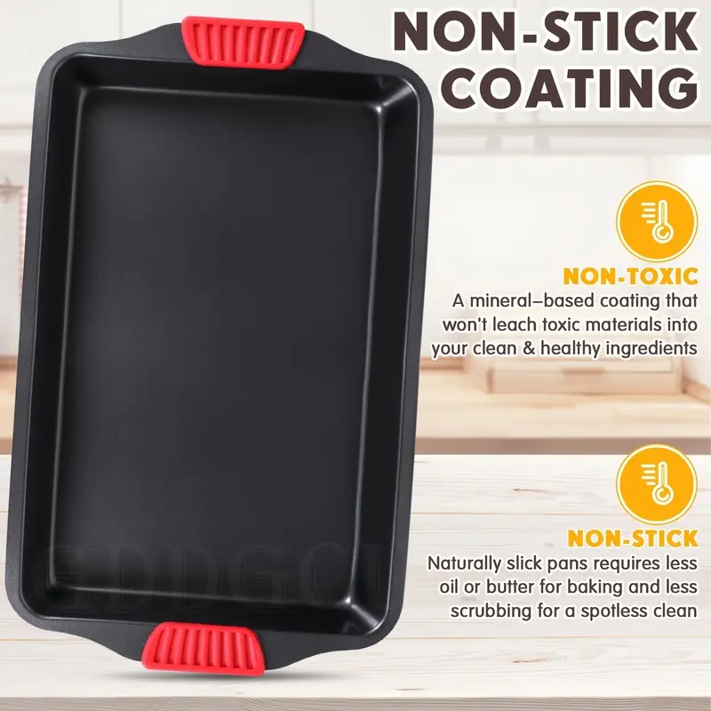 1 Set Carbon Steel Baking Set with Silicone Handle for Kids, Includes Cookie Sheet Square Cake Pan Pizza Crisp Muffin Pan & Non-stick Frying Pan for Baking